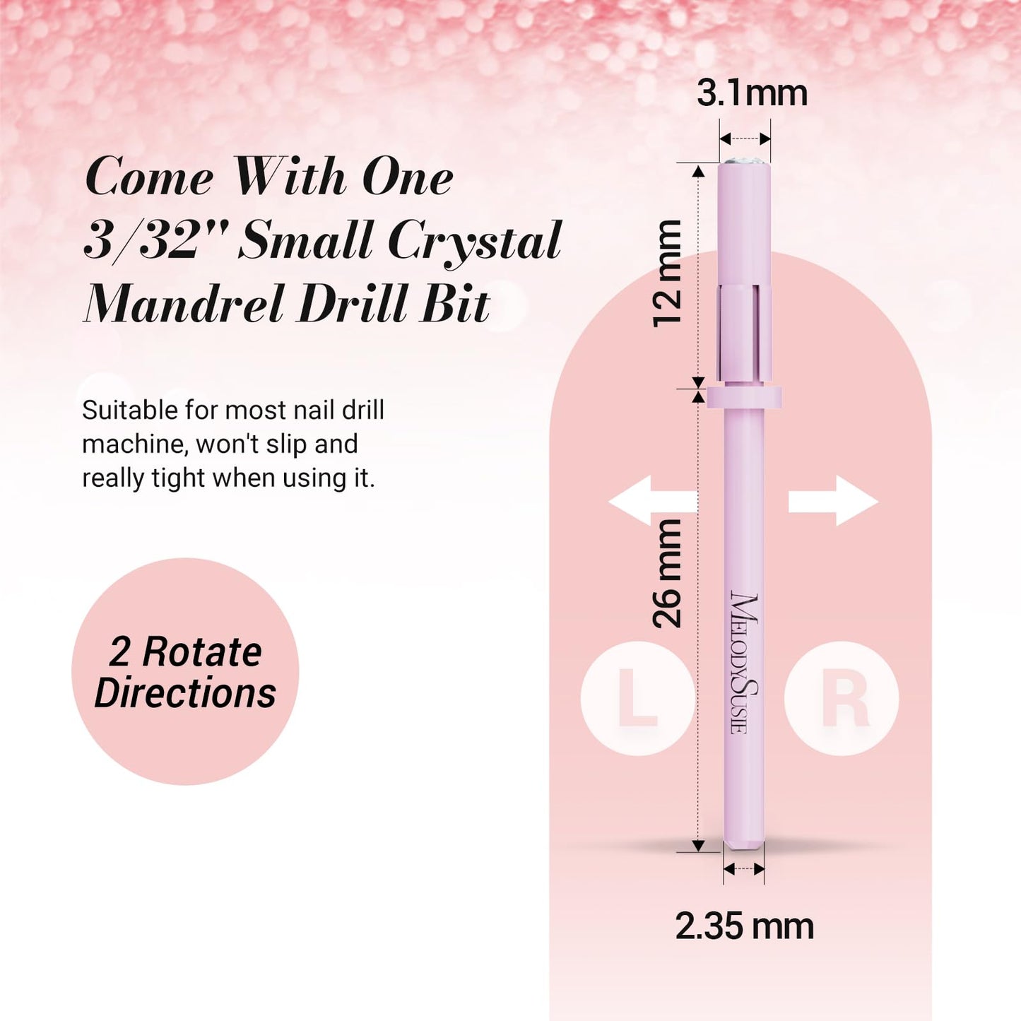 MelodySusie 50 Pcs Nail Drill Bits Small Sanding Bands with 3.1mm Mandrel Bit, 80 Coarse Grit Nail File for Acrylic Nails Gel Manicures and Pedicure, Pink