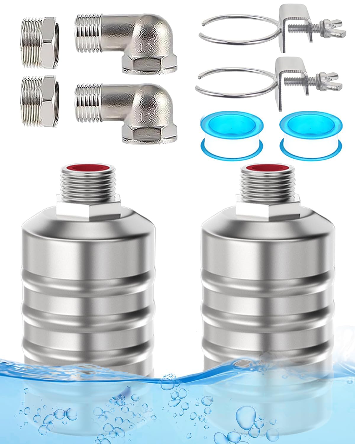 2PCS Fully Automatic 1/2" to 3/4" Water Level Control Float Valve, 304 Stainless Steel Mini Floating Ball Valve Automatic Water Level Controller for Tank