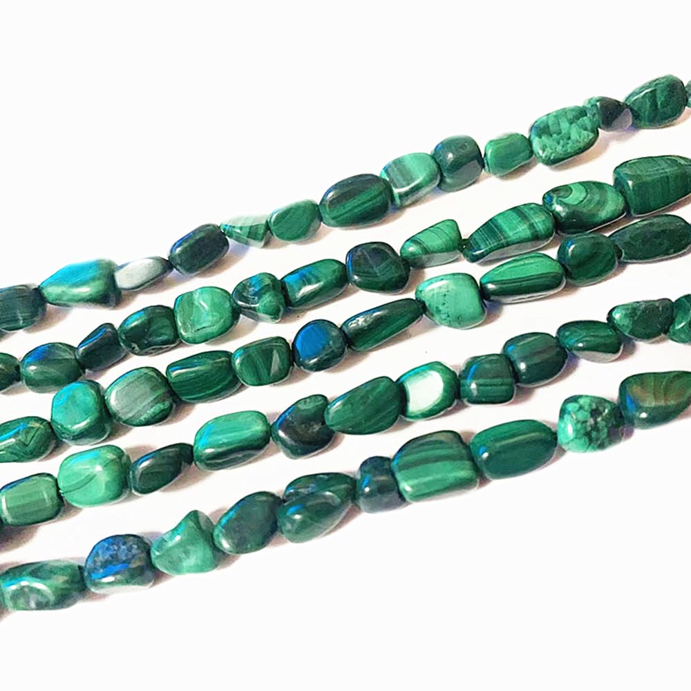 jodaying 6-8mm Natural Malachite Nuggets Oval Free Tumbled Pebble Semi Precious Gemstone Loose Stone Beads Approx 15.5 inch for DIY Jewelry Making