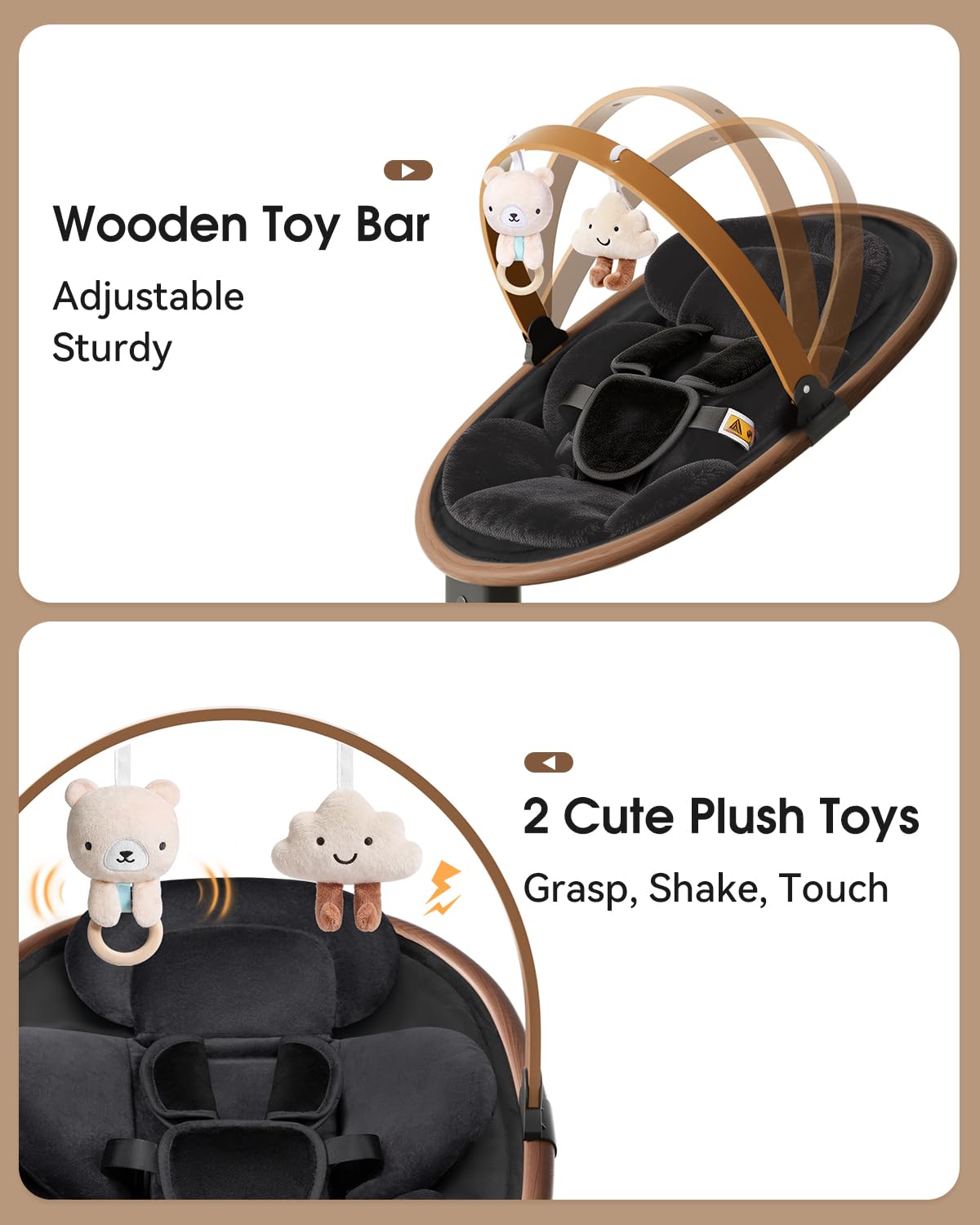 Baby Swings for Infants, Electric Infant Swing with 5 Speed Modes, 5-Point Harness, 3 Timer Settings, Built-in Lullabies & Bluetooth, Portable Modern Swing for Indoor & Outdoor (Black)
