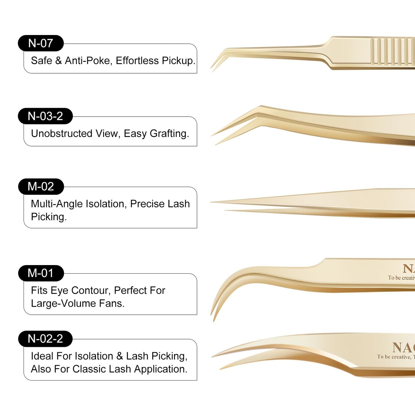 NAGARAKU Professional Eyelash Extension Tweezers, Precision Tip Stainless Steel Lash Tool Straight & Curved for Individual & Volume for Salon & Personal Use, 5 PCS Tweezers Set Easy Fanning with Case