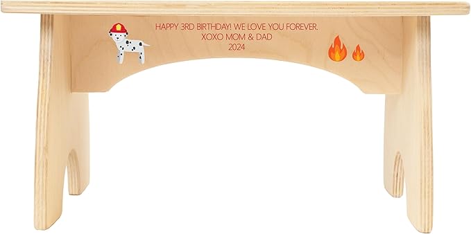 Firefighter Step Stool for Toddlers- Personalized Wood Kids Step Stool with Name for Kitchen Sink, Bathroom, Potty Training, Toilet, Kitchen Sink- Sturdy and Safe Made in USA by BloomOwl (Firefighter)