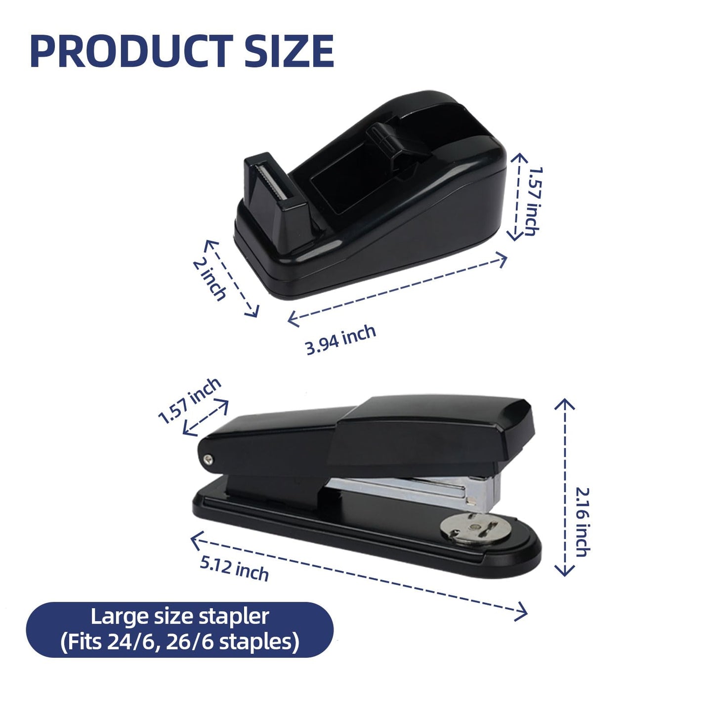 Office Desk Accessories, Desk Organizers and Accessories, Stapler and Tape Dispenser Set Metal Storage Box,Stapler,Staple Remover,Paper Clips,Ruler,Scissors.Suitable for Office and Study Use,Black
