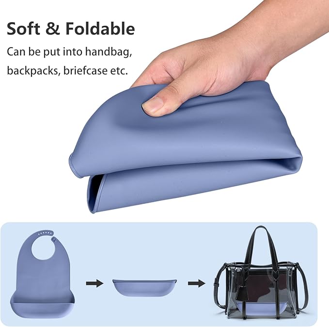 Adult Bibs for Men, Women, Elderly- Silicone Adult Bibs for Eating - Washable Bib with Crumb Catcher (Blue)