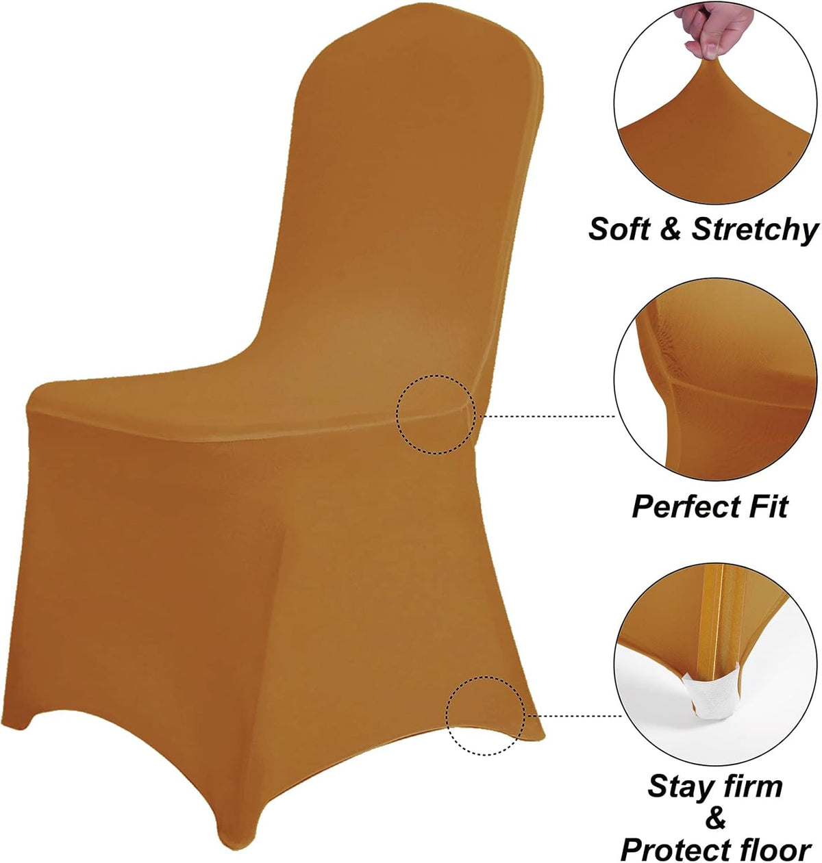 Waterproof Spandex Chair Cover 12PCS, Stretch Dining Chair Covers, Polyester Outdoor Chair Covers, Protector Stretch Chair Cover for Party Universal, Banquet, Wedding Event, Hotel(Gold)