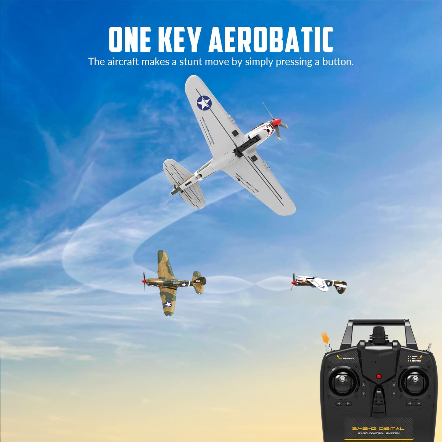 volantexrc RC Plane, 4 Channel Remote Control Airplane Fighter P40 with Aileron, 6-Axis Gyro, Aerobatics for Adults