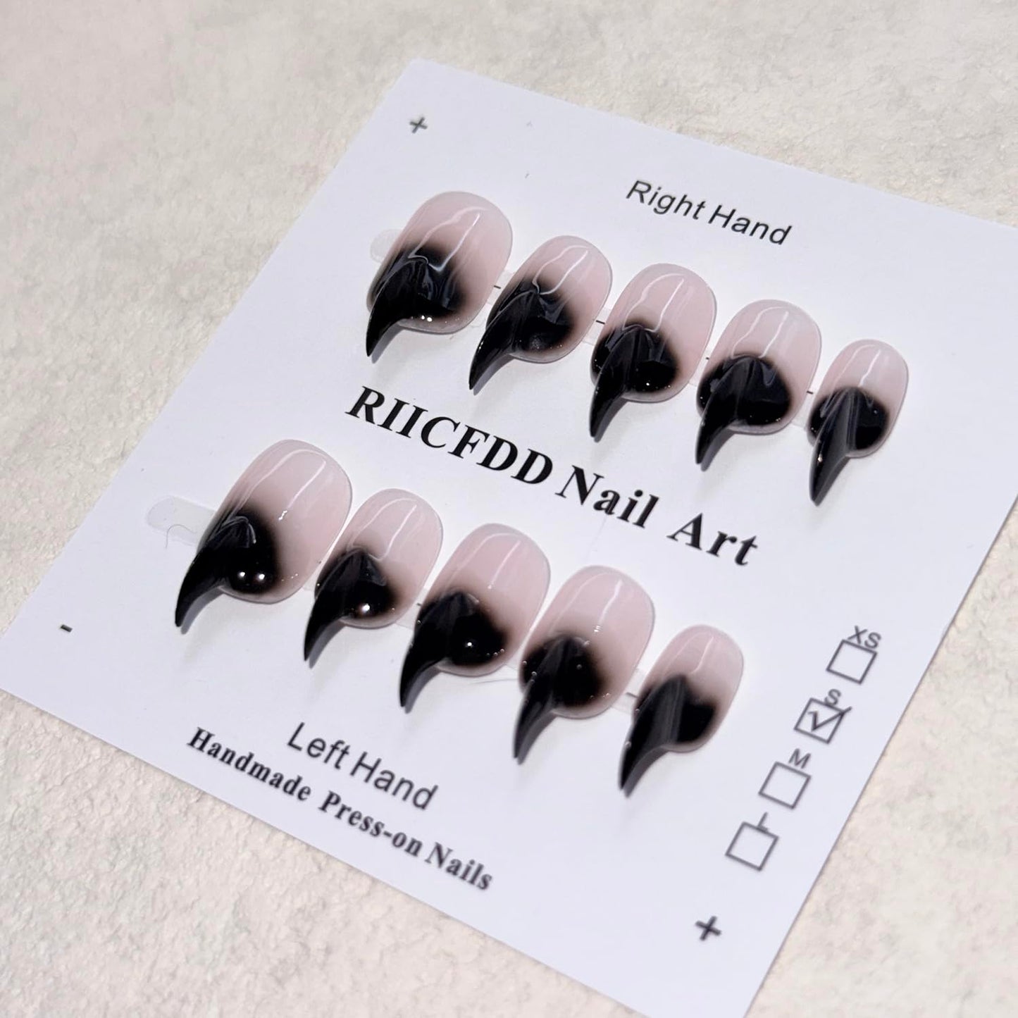 10 Pcs Stiletto Press on Nails Curved Medium Cat Claw Nails Press Ons Unique 3D Black French Tip Cat Claw Handmade Fake Nails Thick Gradient Designs Stick on Nail Glossy Acrylic Nail (S)