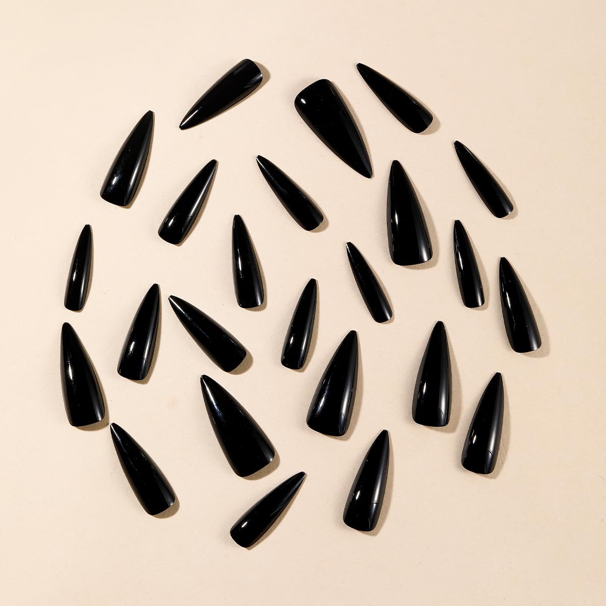 Press on Nails Long Stiletto Fake Nails Black False Nails Solid Color Design Extra Long Full Cover Glossy Acrylic Nails for Women Manicure 24PCS