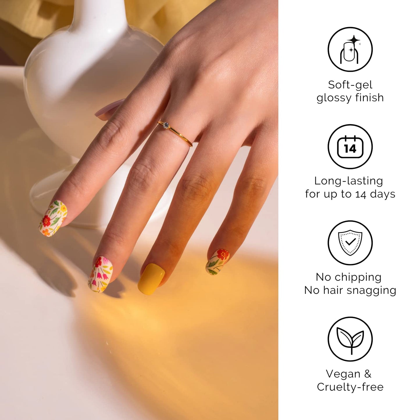 Nailog Semi Cured Gel Nail Strips 34 pcs | Long Lasting Nail Polish Sticker Wraps with Glossy Gel Finish | Idyll