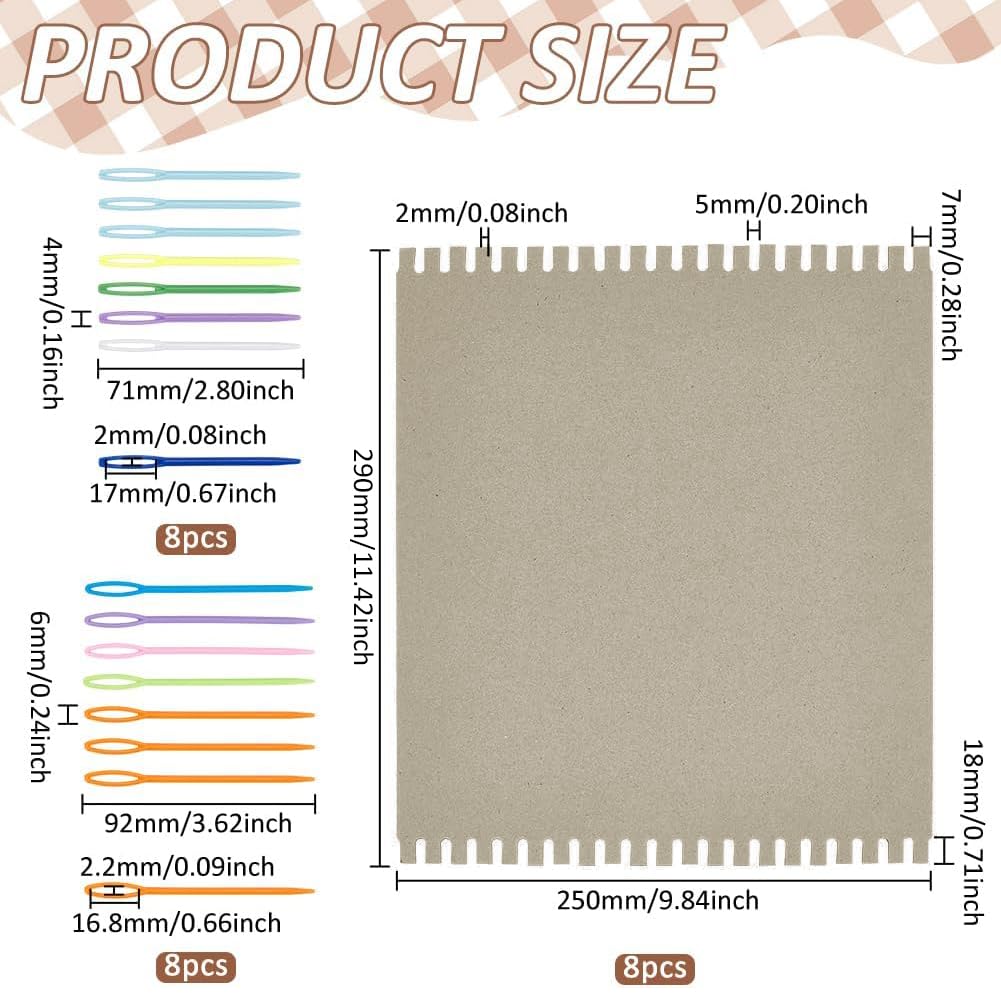 FINGERINSPIRE Cardboard Weaving Looms Kit Include 8pcs Wide Notch Weaving Looms 16pcs Large Eye Plastic Sewing Needle for Beginner Knitting Sewing Crochet Basket Jewelry Art Craft-11-4/5x9-4/5