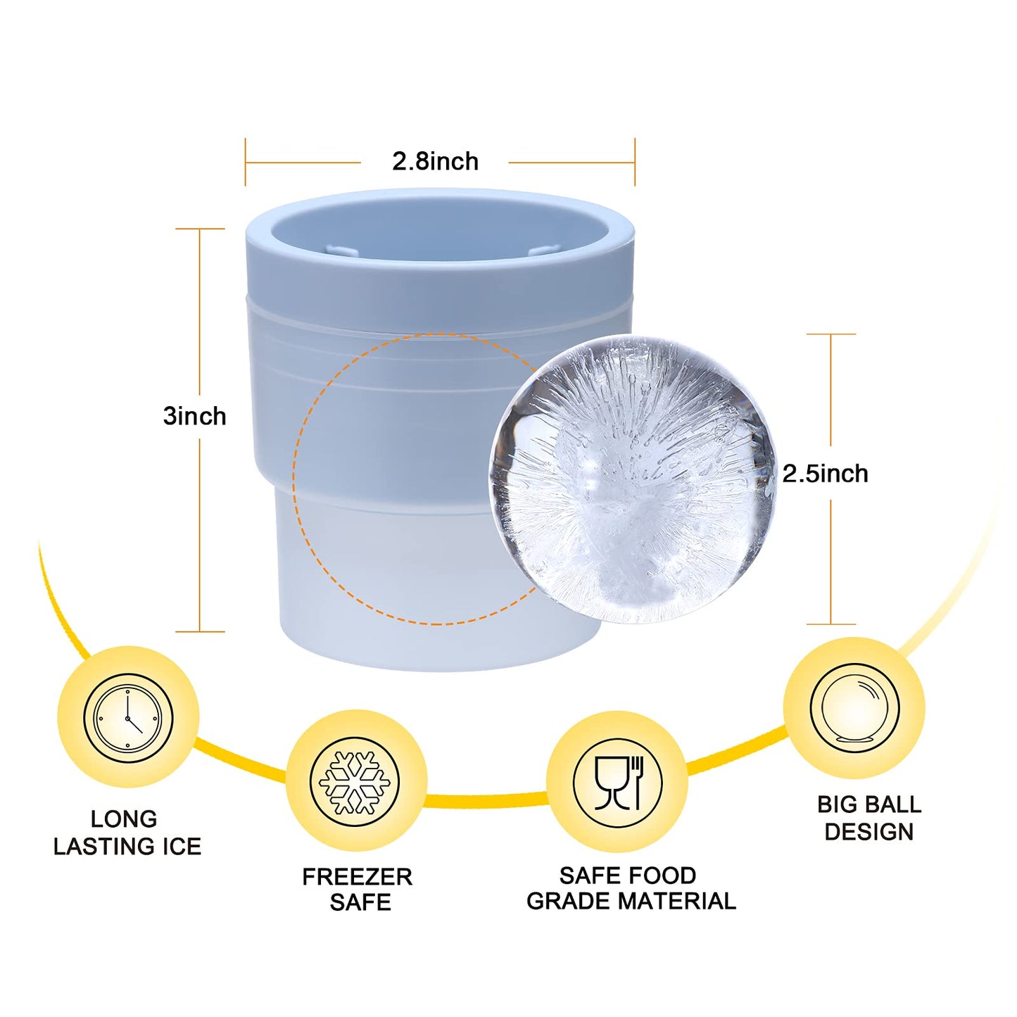 LORSIA Ice Ball Molds, Set of 4, Slow-Melting Stackable Ice Cube Maker, 2.5 Inch big Ice Spheres for Whiskey Cocktails Juice Beverages Bourbon