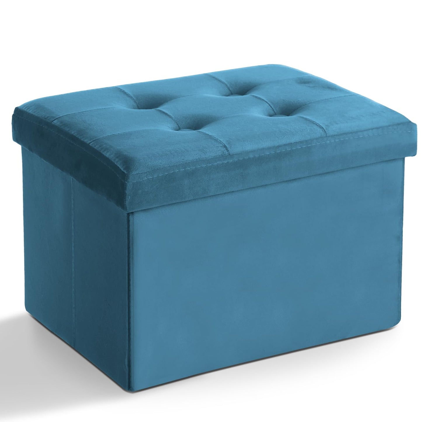 LINMAGCO Storage Ottoman Folding Foot Stool Velvet Foot Rest with Padded Modern Ottoman with Storage for Living Room Puppy Step Stool 17x13x13in(Blue)