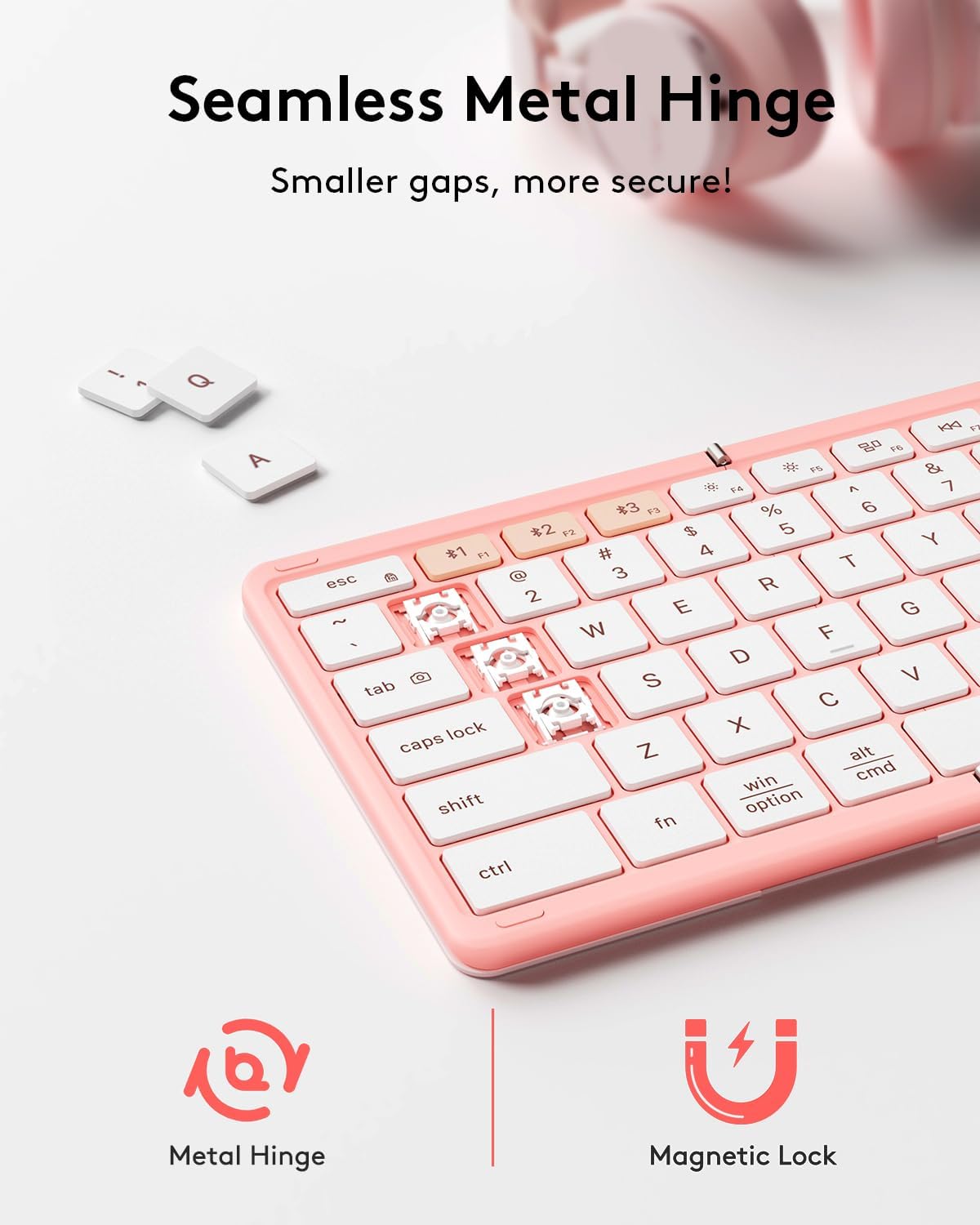 Samsers Foldable Bluetooth Keyboard with Touchpad, Full-Size Wireless Portable Travel Folding Keyboard for iOS Android Windows Mac OS, Support 3 Devices (BT5.1 x 3), Pink