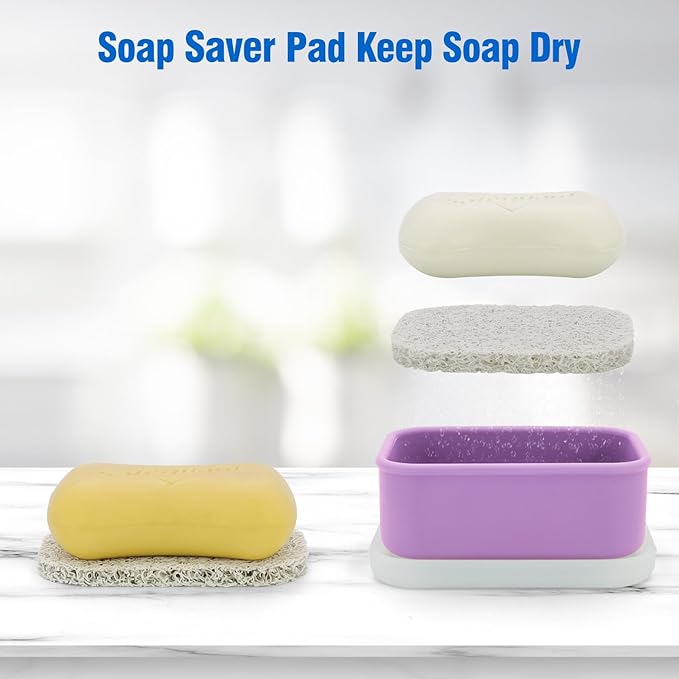 Enhanced Leak Proof Soap Container, Compact Silicone Travel Soap Holder with Drainage Pad, Shampoo Bar Case for Travel, Camping, Gym and Dormitory (Purple)