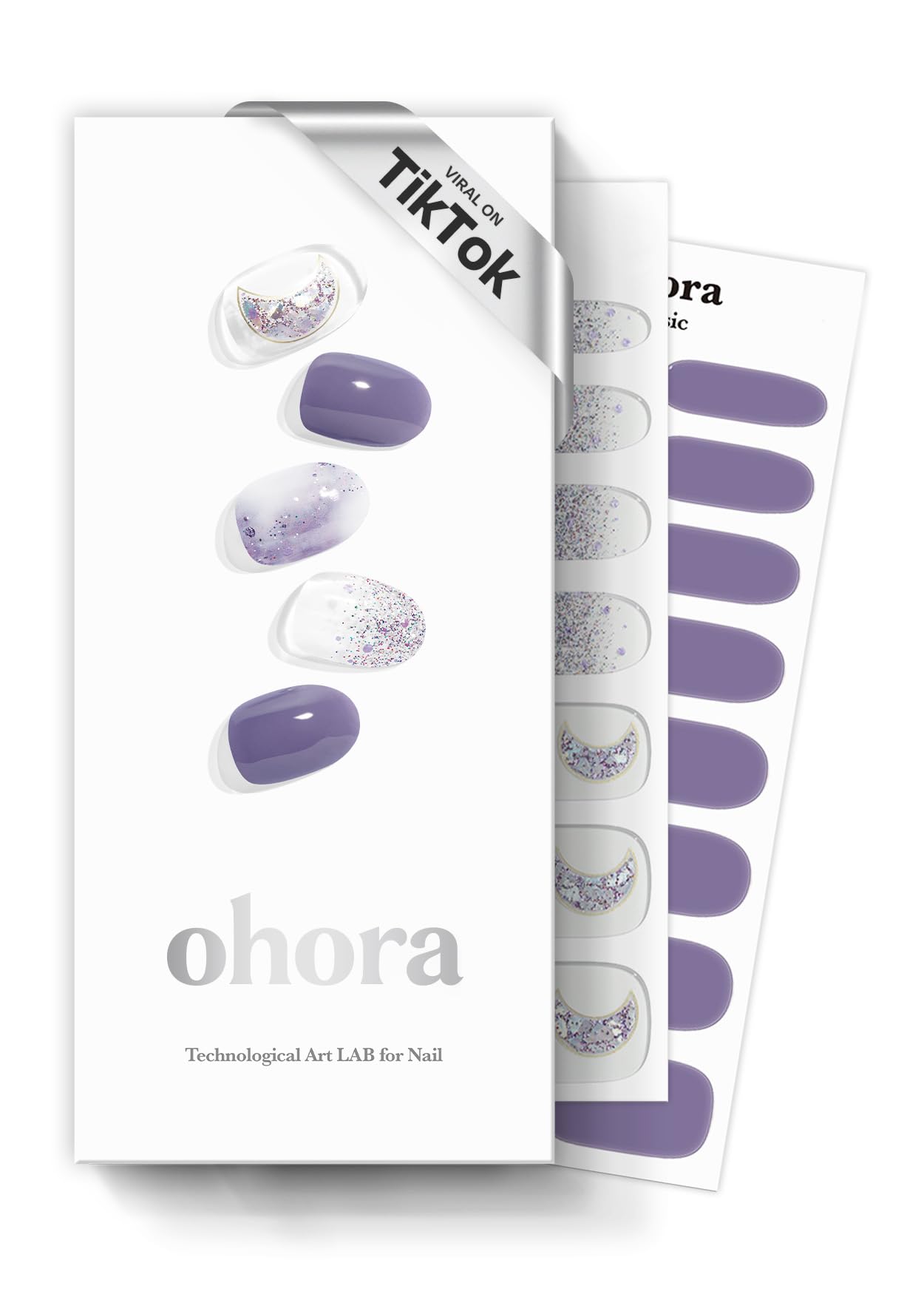 ohora Semi Cured Gel Nail Strips (N Goblin Moon) - Purple, Patterned, Works with Any UV/LED Lamps, Salon-Quality, Long Lasting, Easy to Apply & Remove - Includes 2 Prep Pads, Nail File & Wooden Stick