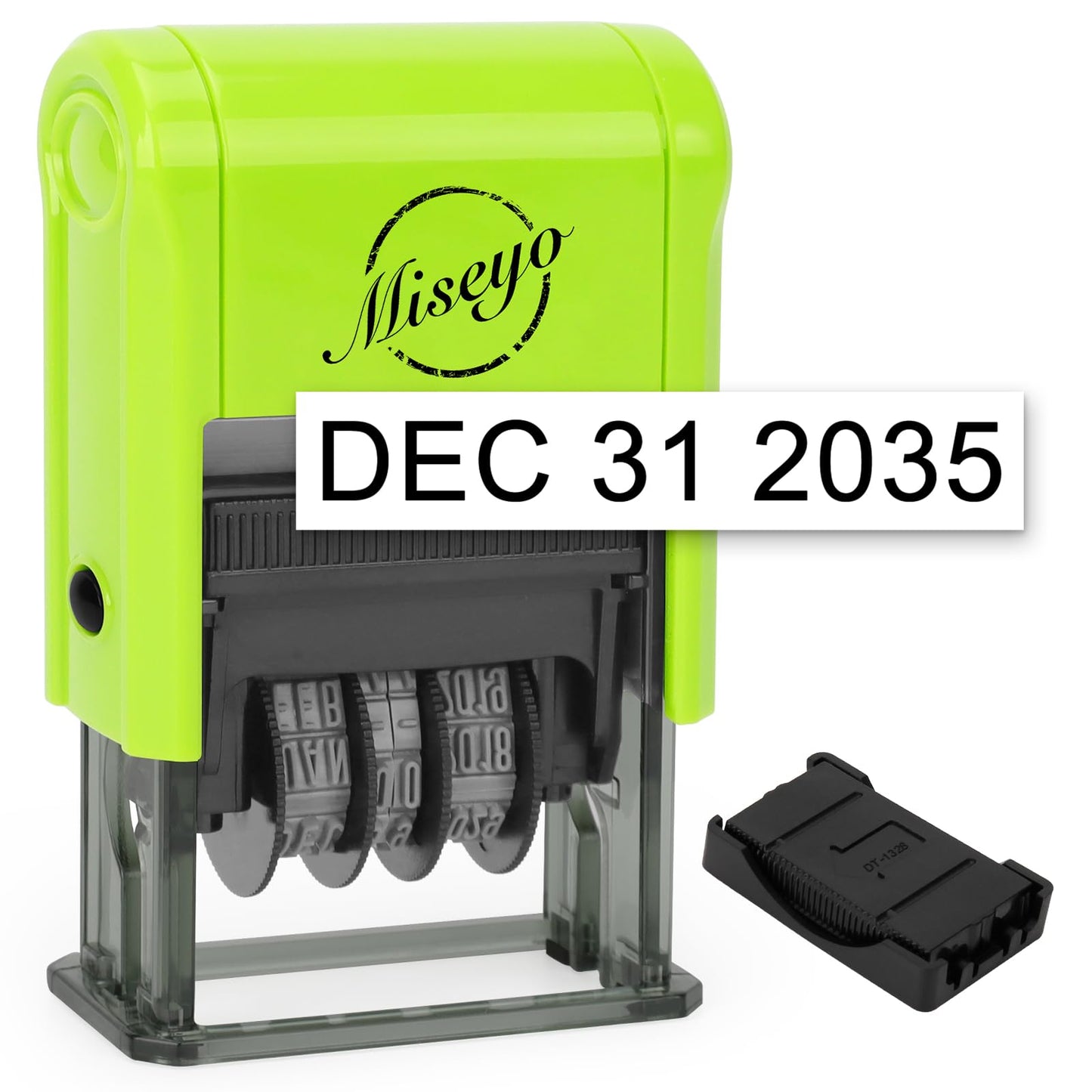 Miseyo Self Inking Date Stamp - Green (2 Black Refill Ink pad Included)