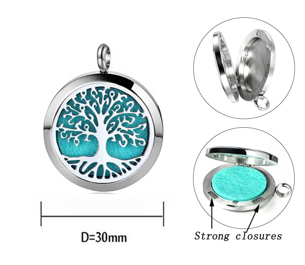 Aromatherapy Essential Oil Diffuser Necklace Tree of Life Pattern Stainless Steel Locket Pendant