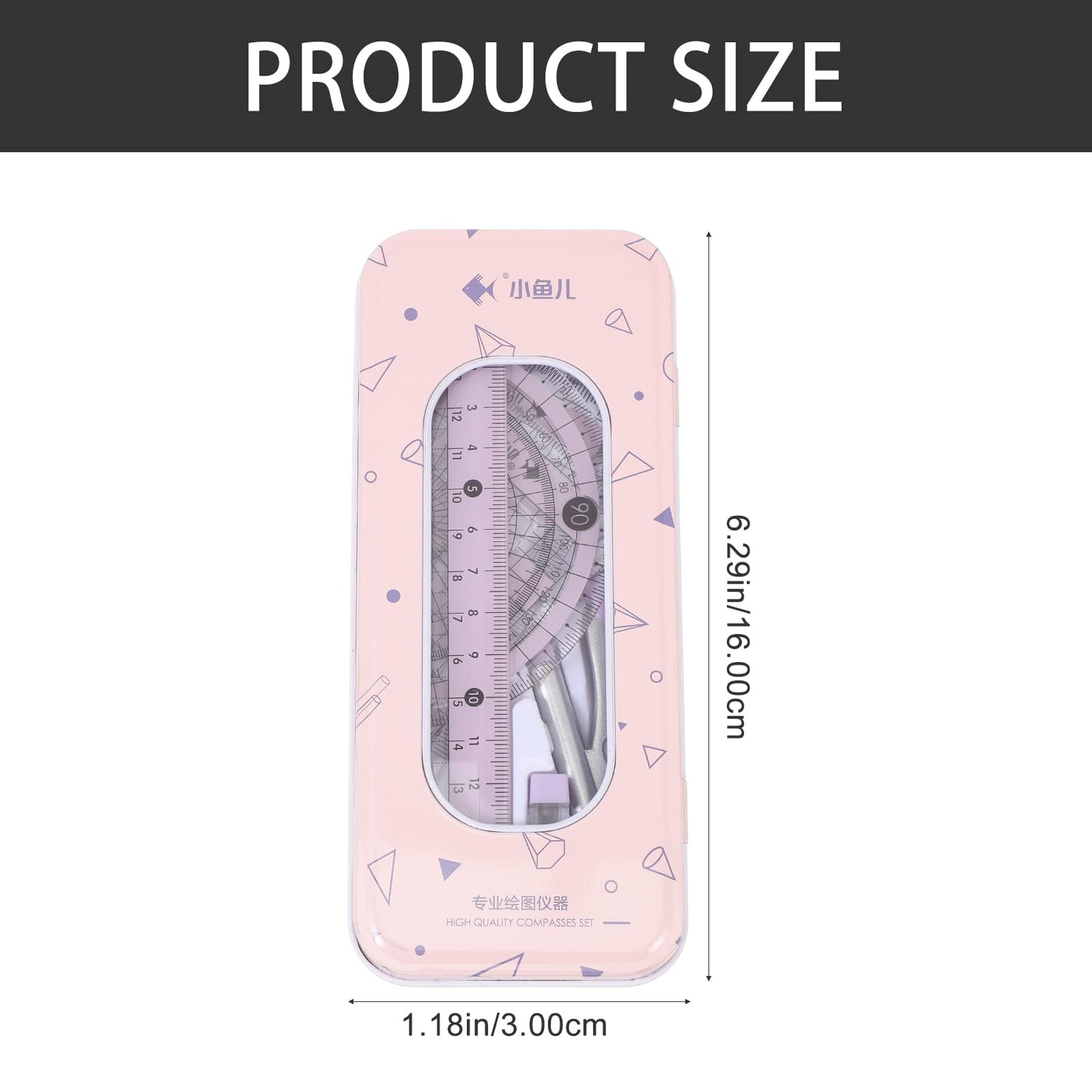 LUOZZY Student Math Geometry Tool Set Students Ruler Compass and Protractor Kit Office Stationery for Drawing School Supplies (Pink)
