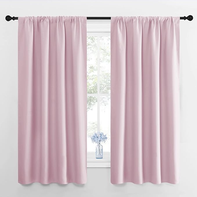 NICETOWN Room Darkening Curtains for Girls Room - Nursery Essential Thermal Insulated Solid Rod Pocket Top Drapes (Lavender Pink=Baby Pink, 1 Pair, 42 x 63 Inch)