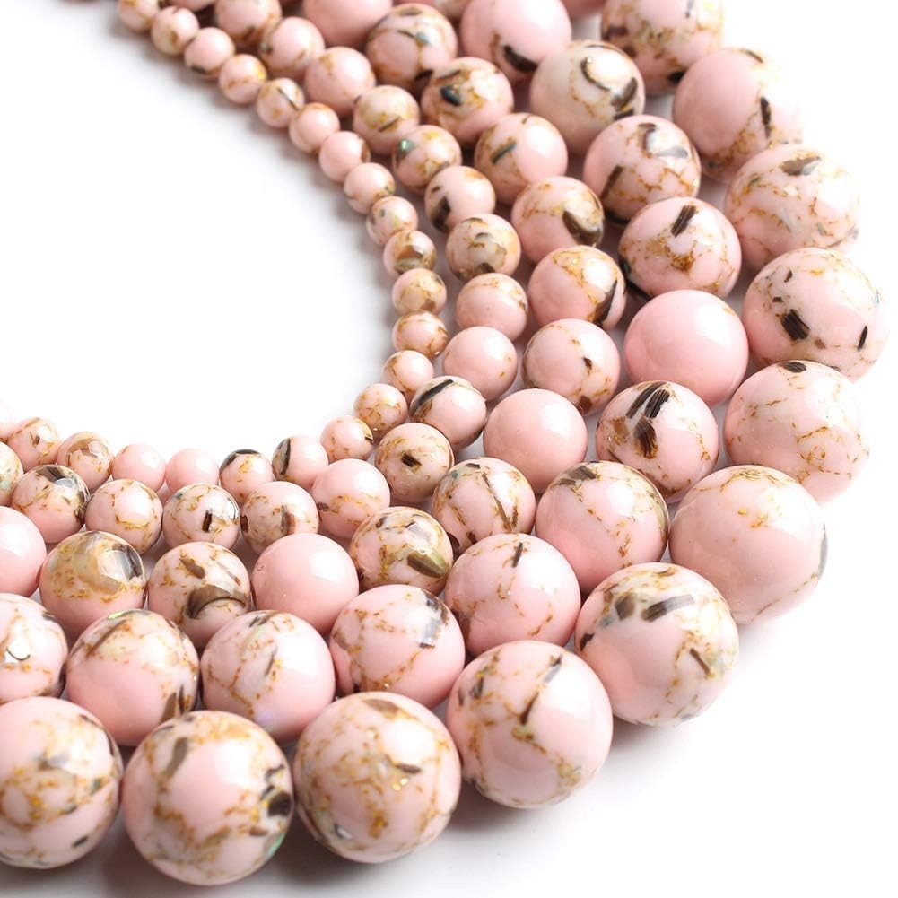 Yochus 45pcs Pink Shell Turquoise Beads，8mm Natural Stone Round Loose Beads for Jewelry Making Earring Necklace DIY Crafts
