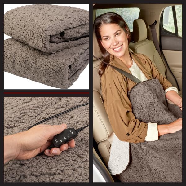 Stalwart Heated Car Blanket 2-Pack - 12V Heated Blanket for Car, RV or Camping - 57x39” Portable Electric Travel Throw - 2 Heat Levels - Tailgating Essentials (Gray)