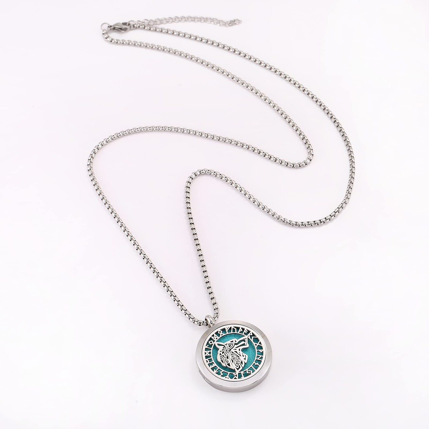 UTHOSMDO Viking Handsome Nordic Necklace with Runic Wolf Aromatherapy Essential Oil Diffuser Viking Jewelry Gift Stainless Steel Locket Pendant Necklace