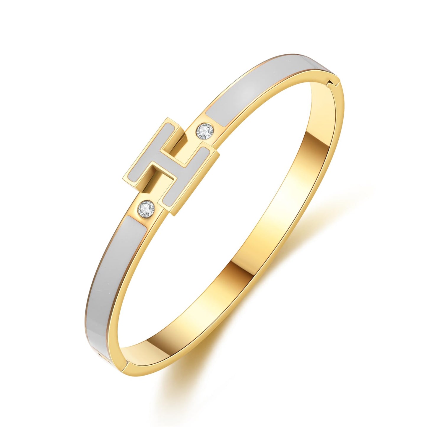 Hothink Gold Bracelets for Women, H Bangle Bracelet, Dainty 18K Gold Plated Stainless Steel Enamel Bracelet for Everyday, Work, Party, Stackable Gift for Mom, Wife, Girlfriend