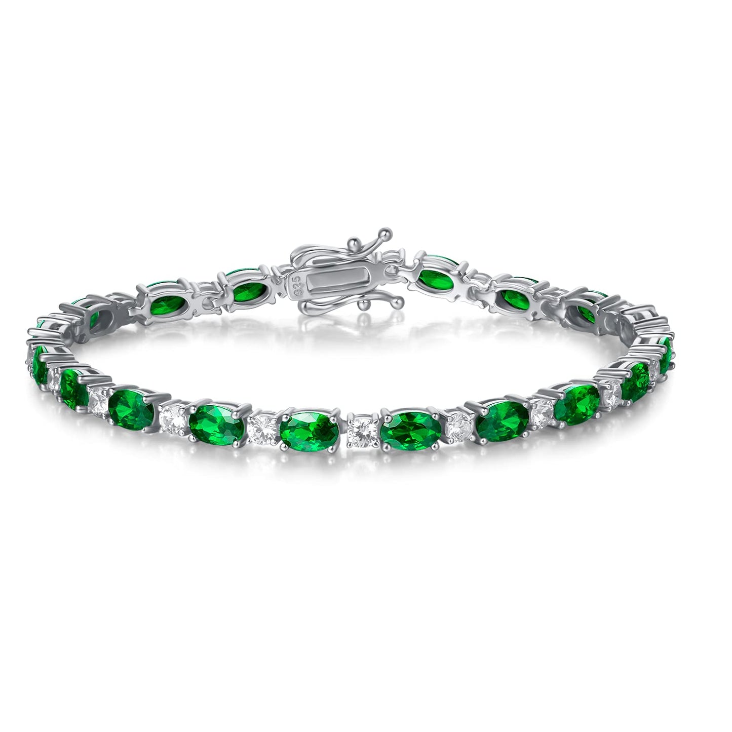 FANCIME May Birthstone Bracelets Sterling Silver Created Emerald Tennis Bracelet Emerald Fine Jewelry Gift for Women