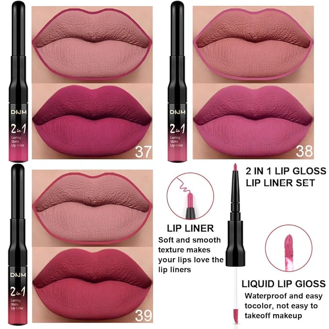 evpct 3Pcs Rose red plum Warm pink Deep cranberry Lip Stain Matte Lip Liner and Lipstick Set Long Lasting labiales matte mate larga duracion listip 24 hour a prueba de agua mate 24 horas originales