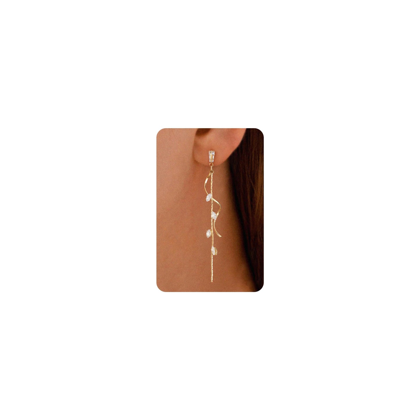 PRTGL Dangle Earrings - 14K Gold Plated Twisted Curve Long Dangle Earrings for Women with Cubic Zirconia