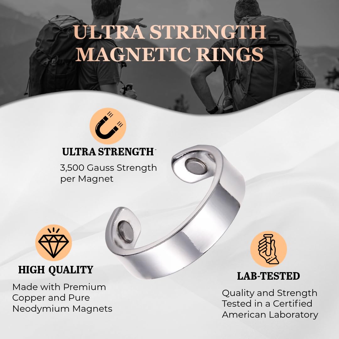 Earth Therapy - Elegant Women or Men's Ring Band in Polished Silver | Magnetic Therapy Ring