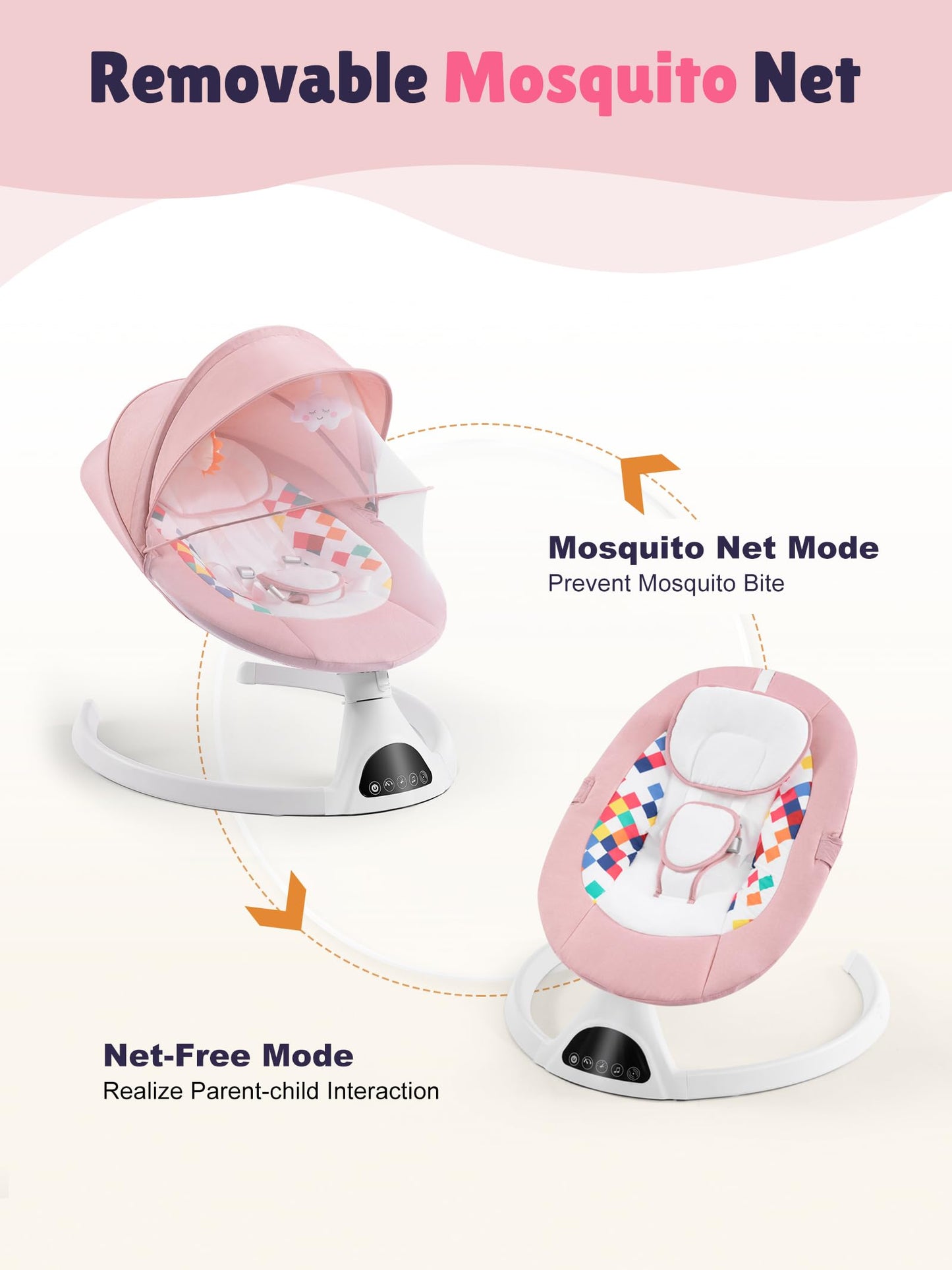FDTQP Baby Swing for Infants - Electric Portable Bluetooth Baby Rocker with 5 Speeds, 5-Point Harness, Remote Control, Timing & Music Speaker Max 20 Lbs (Pink)