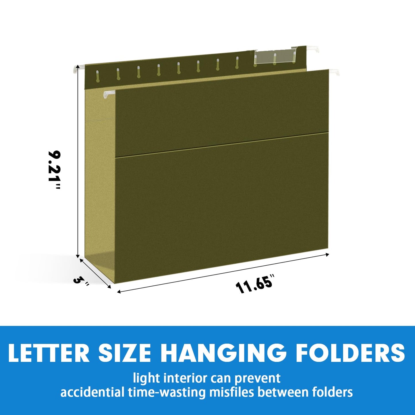 Extra Capacity Hanging File Folders, RAZCC 30 Pack Letter Size Reinforced Hanging Folders with Heavy Duty 3 Inch Expansion for Bulky Files, Filing Cabinet, Adjustable Tabs, Green