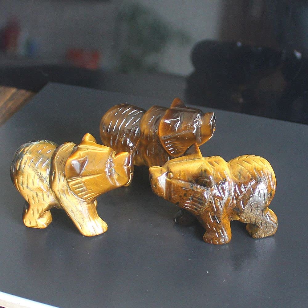 2'' Hand Carved Mixed gemstom Crystal Bear Figurine Animal Carving (Golden Tiger Eye)