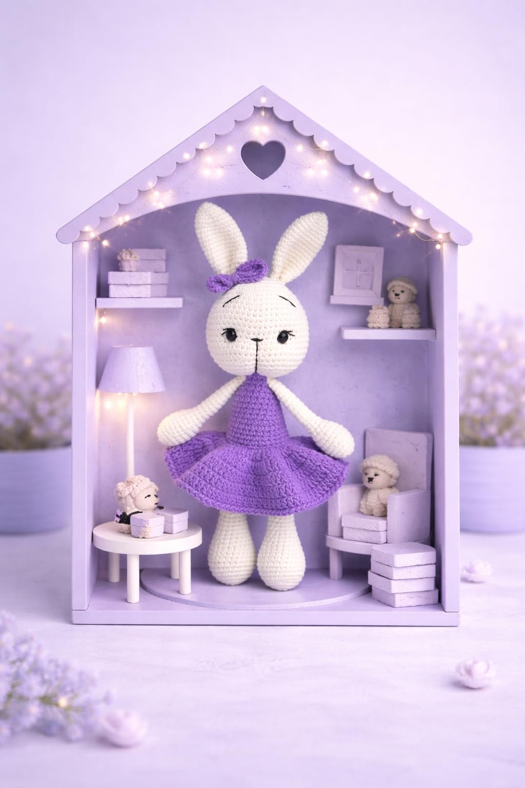 Handmade Bunny Plush – 13.5 inches - Soft Cotton Knit Stuffed Animal – Shower Gift – Nursery Decor – Crochet Toy 1PC (Violet)