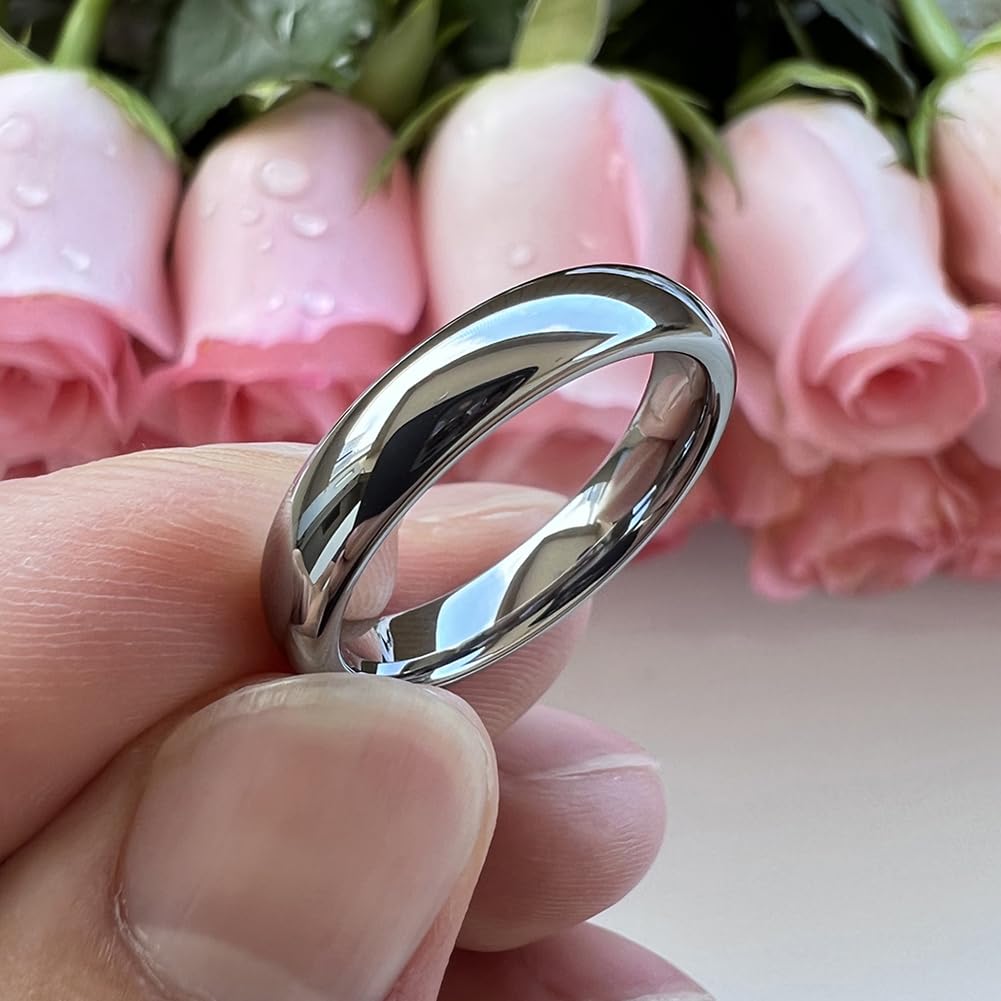 TUTISS 4mm Tungsten Rings for Women Men Engagement Wedding Bands Domed Polished Comfort Fit Size 10