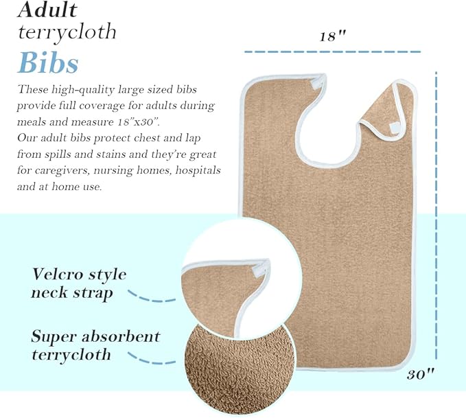 Avalon Towels Adult Bibs for Women 100% Cotton Bib for Adults for Eating - Terry Cloth Adult Bibs for Men Clothing Protectors