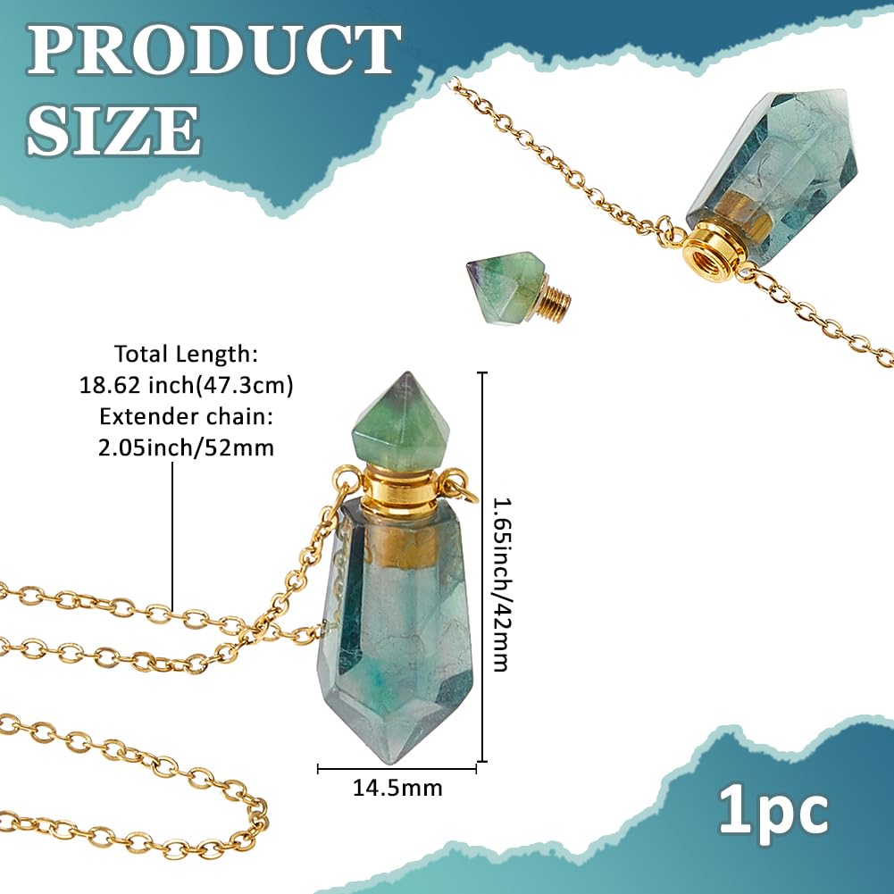 SUPERFINDINGS Essential Oil Diffuser Necklace Aromatherapy Diffuser Necklace Natural Fluorite Stone Perfume Bottle Pendant Hexagonal Pointed Perfume Bottle for Men Women Daily Focus Yoga Gifts