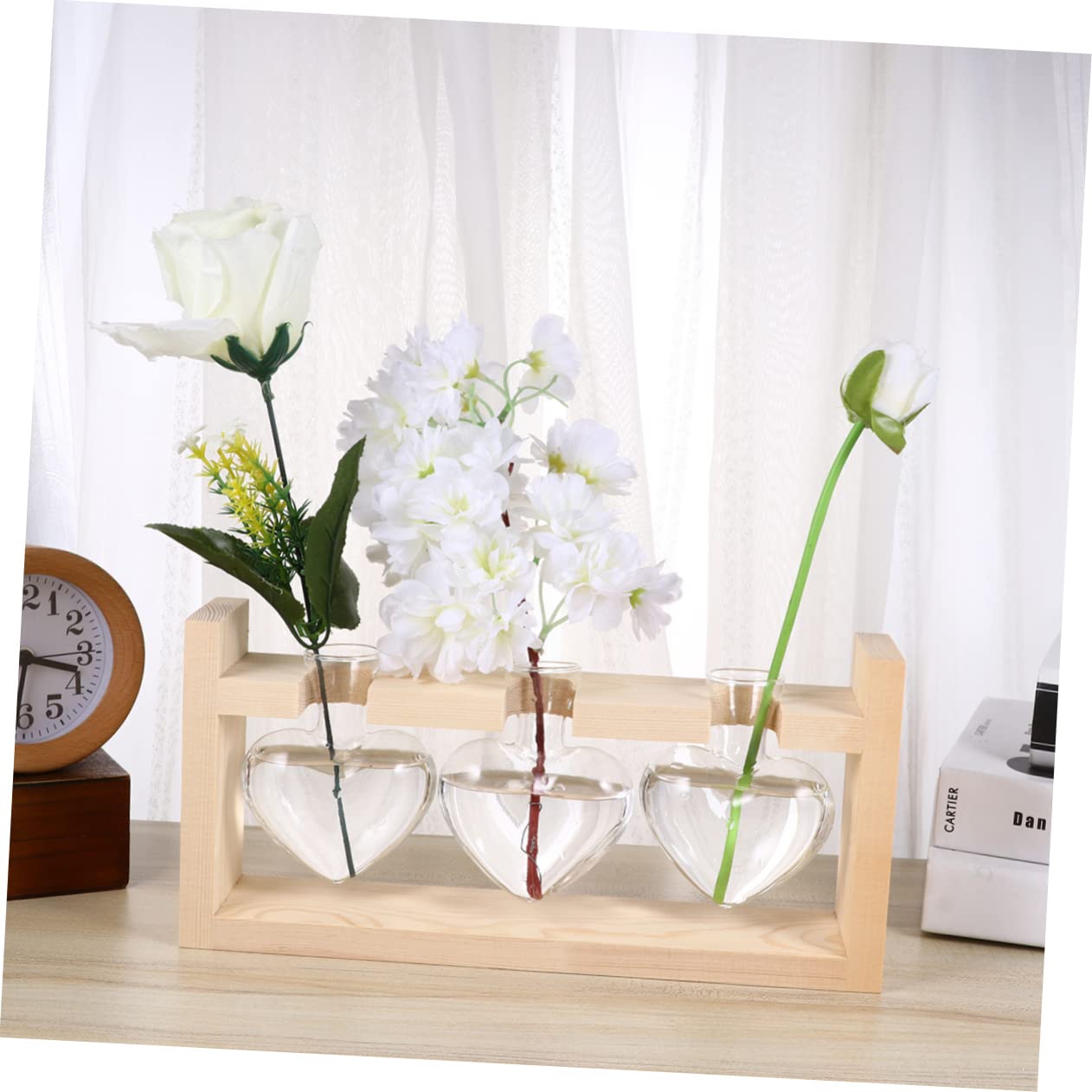 ORFOFE Heart Shaped Glass Vase with Wooden Stand Hydroponic Planter Accessory