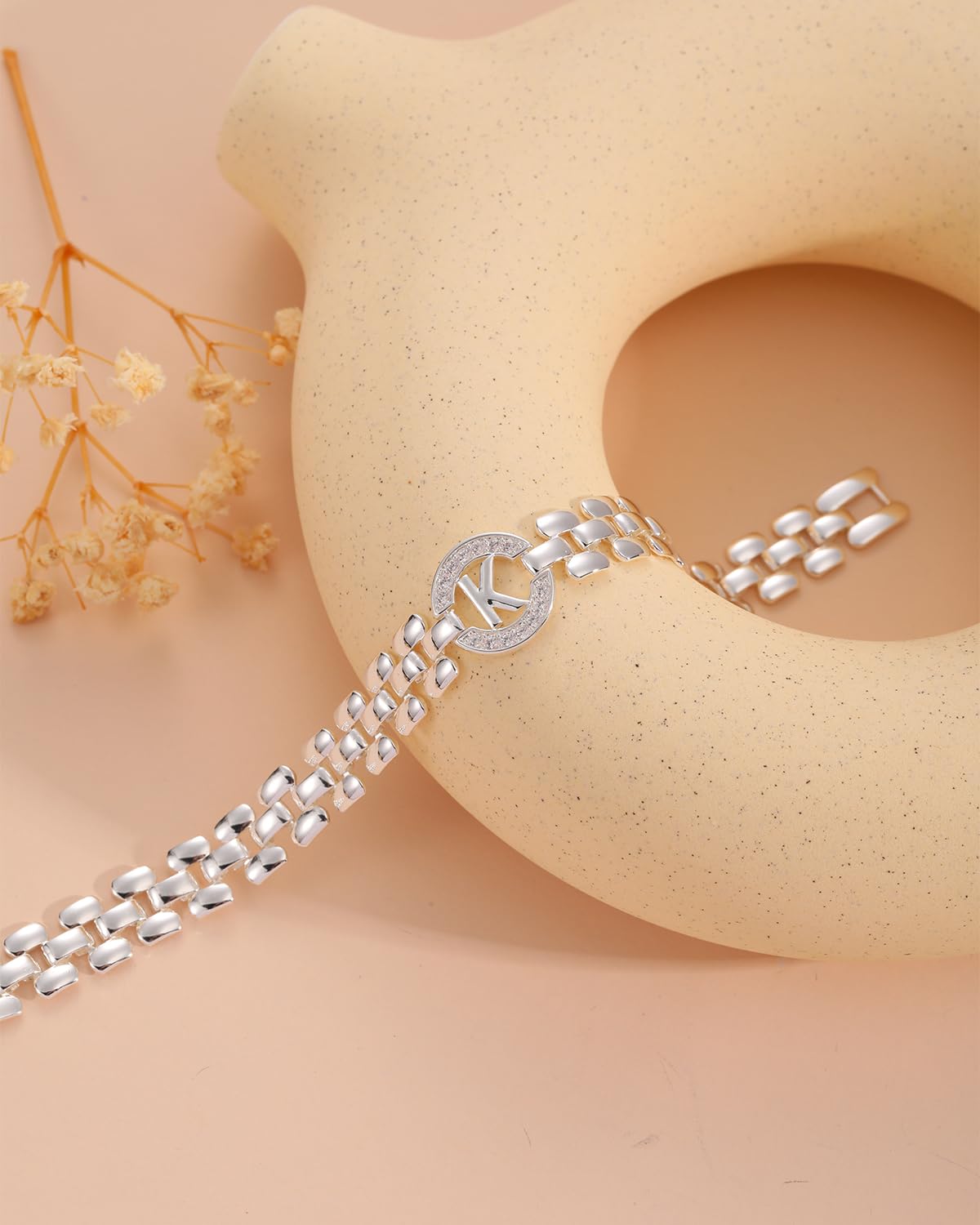 WEDDINEN Initial Bracelet,Silver Letter Bracelets for Women, Thick Bangle Wrist Gold Initial Bracelets for Women, Alphabet Bracelet Jewelry Initial Z Charm Chain, 7in