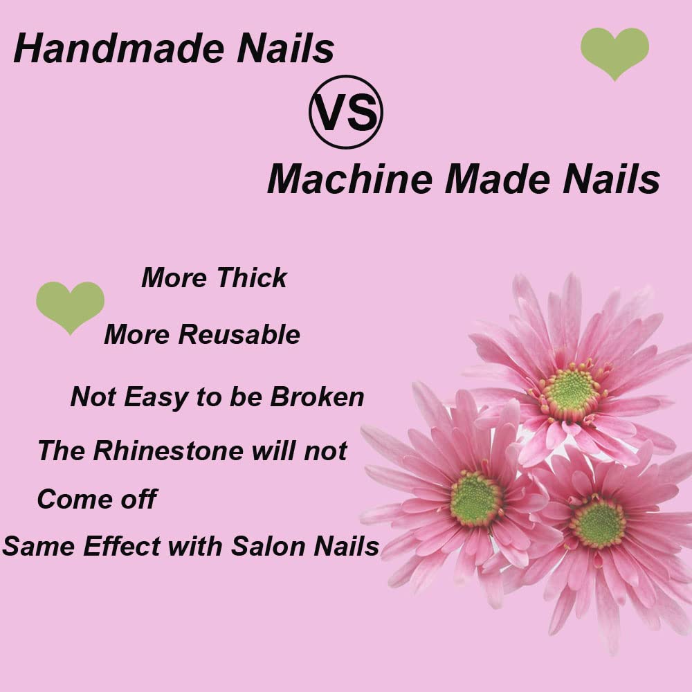 Magrace Handmade Press on Nails Medium Blue Fake Nails Long Coffin Stick on Nails for Womrn Gel UV Finish Handmade Nail Art with Design 10 pcs