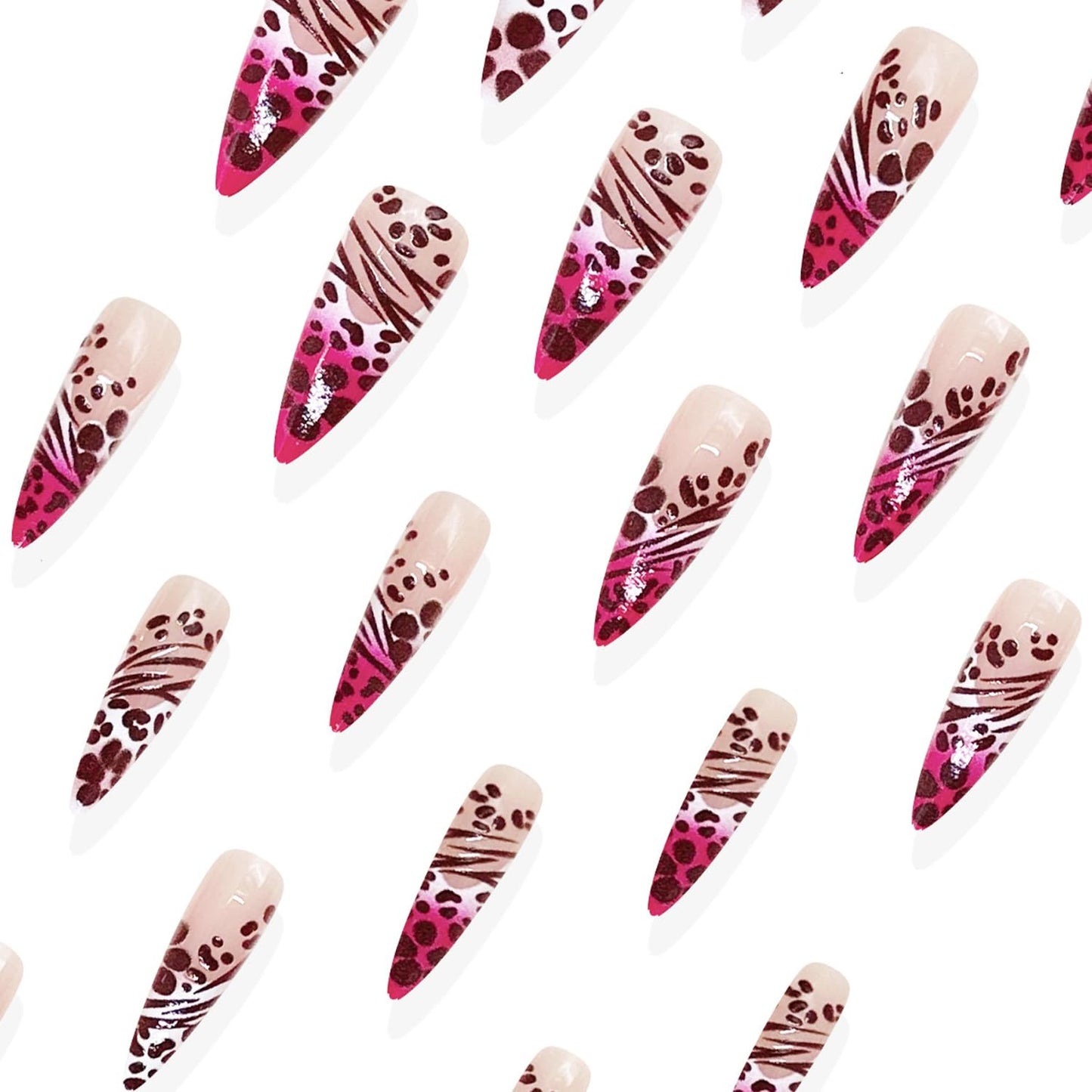 Stiletto Press On Nails Long Fake Nails Leopard Print With Gradient Design French Tip False Nails Full Cover Artificial Glossy Acrylic Nail Reusable Stick On Nail For Women Manicure Art 24pcs