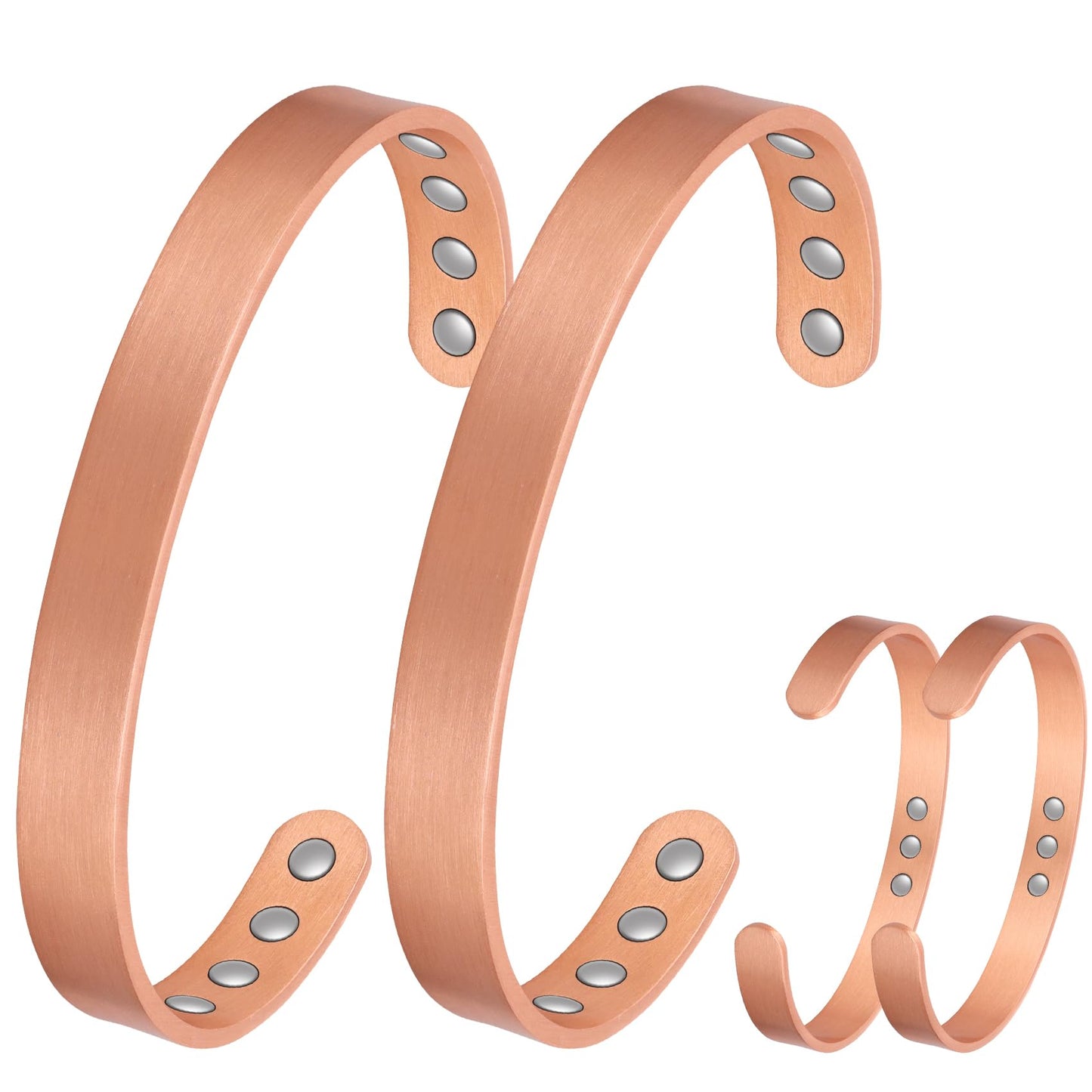 Feraco Copper Magnetic Bracelet for Men Women, 99.99% Pure Copper Cuff Bangle with 11X Effective Neodymium Magnets, Adjustable Jewelry Gifts (Set of 2)