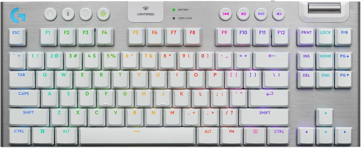 Logitech G915 X Lightspeed TKL Wireless Mechanical Gaming Keyboard, Double-Shot PBT Keycaps, Fully Programmable Keys, RGB Backlit Mac/PC Gaming Keyboards, Aluminum Finish, GL Tactile Switches, White