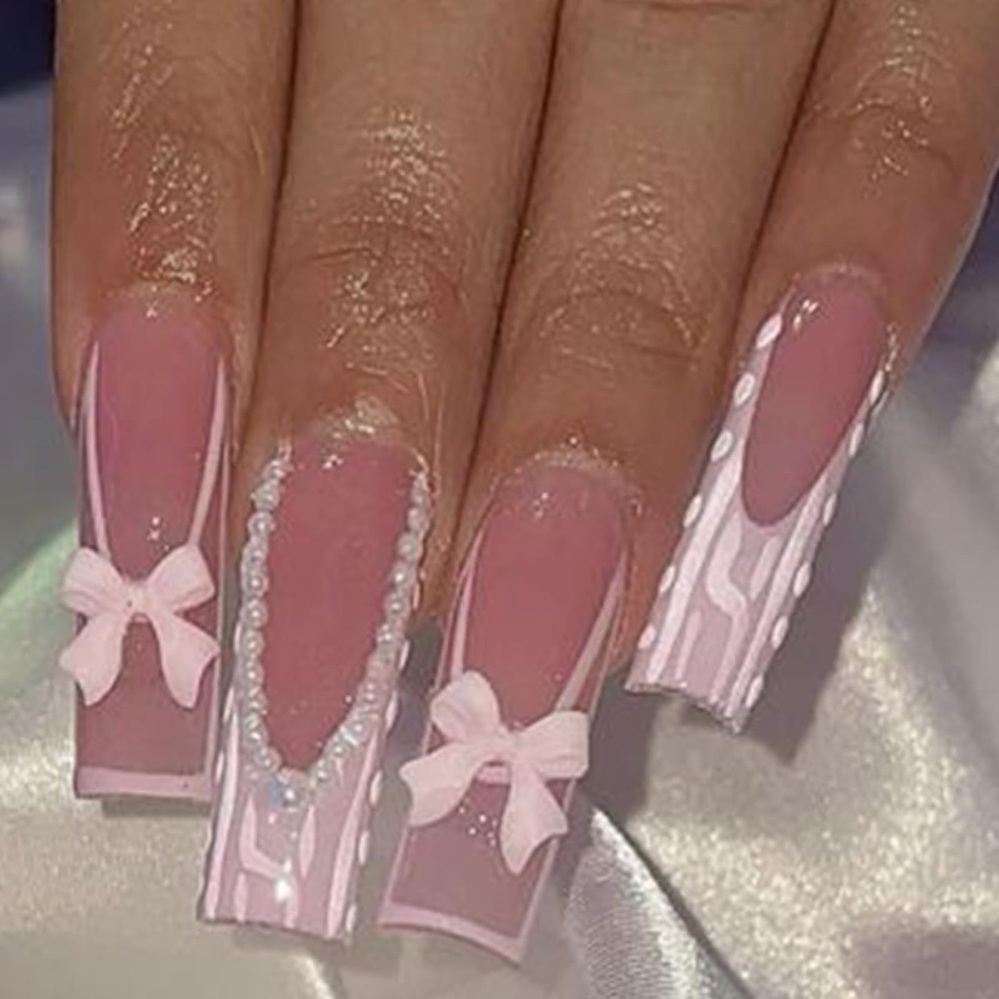 HNUIX Bow Nail Charms - 3D Multiple Colors, Bow-Knot, Flower, Pearls, Flat Back Rhinestones, with Kit, for Nail Art