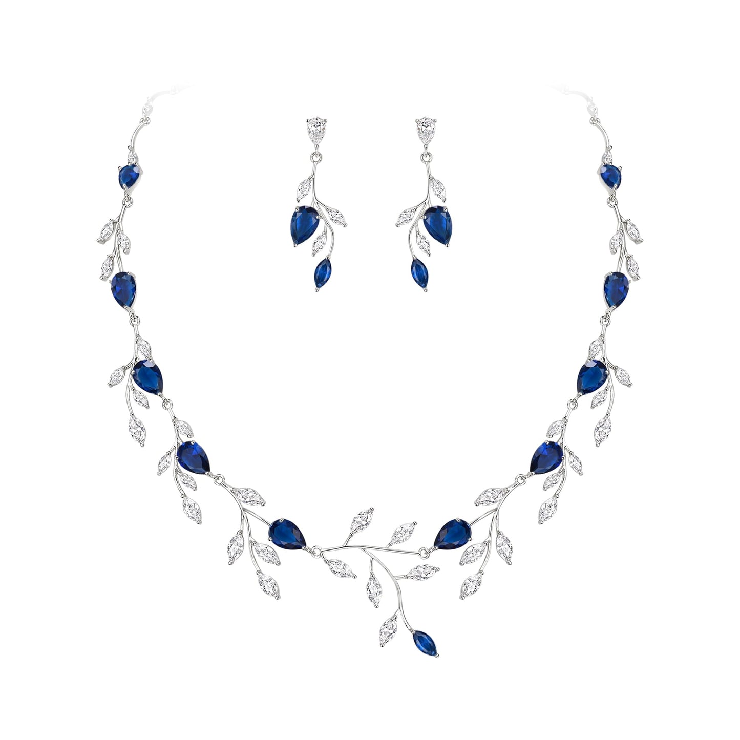 EVER FAITH Teardrop Wedding Bridal Jewelry Set for Brides Sparkly Blue CZ Pear-Shaped September Birthstone Necklace Earrings Sets