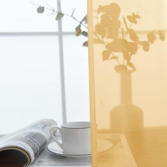 SpaceDresser Basic Rod Pocket Sheer Voile Window Curtain Panels Gold 1 Pair 2 Panels 52 Width 63 Inch Long for Kitchen Bedroom Children Living Room Yard（Gold, 52W x 63L）