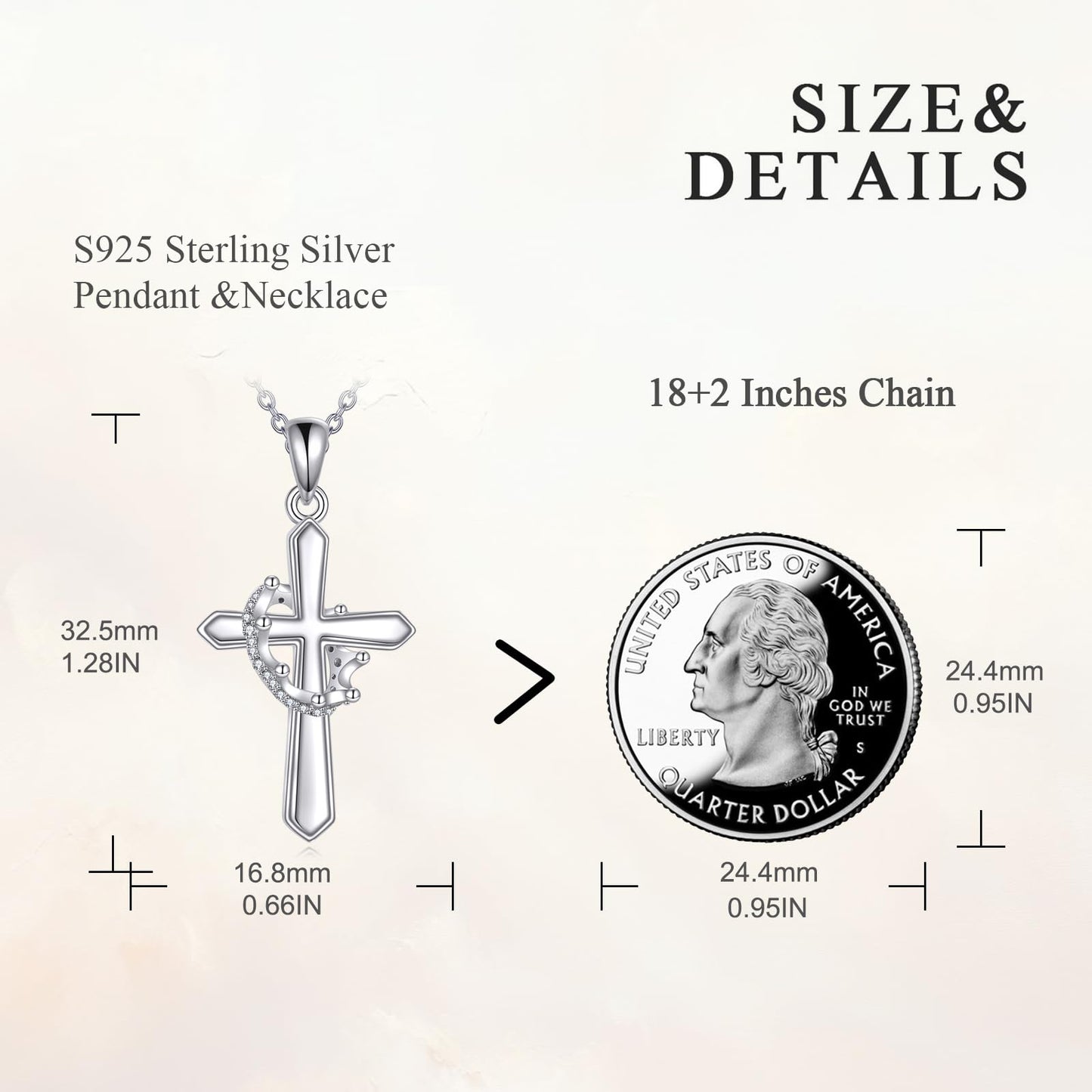 VONALA 925 Sterling Silver Crown Cross Necklace Baptism Religious Pendant Jewelry First Communion Day Gift for Women