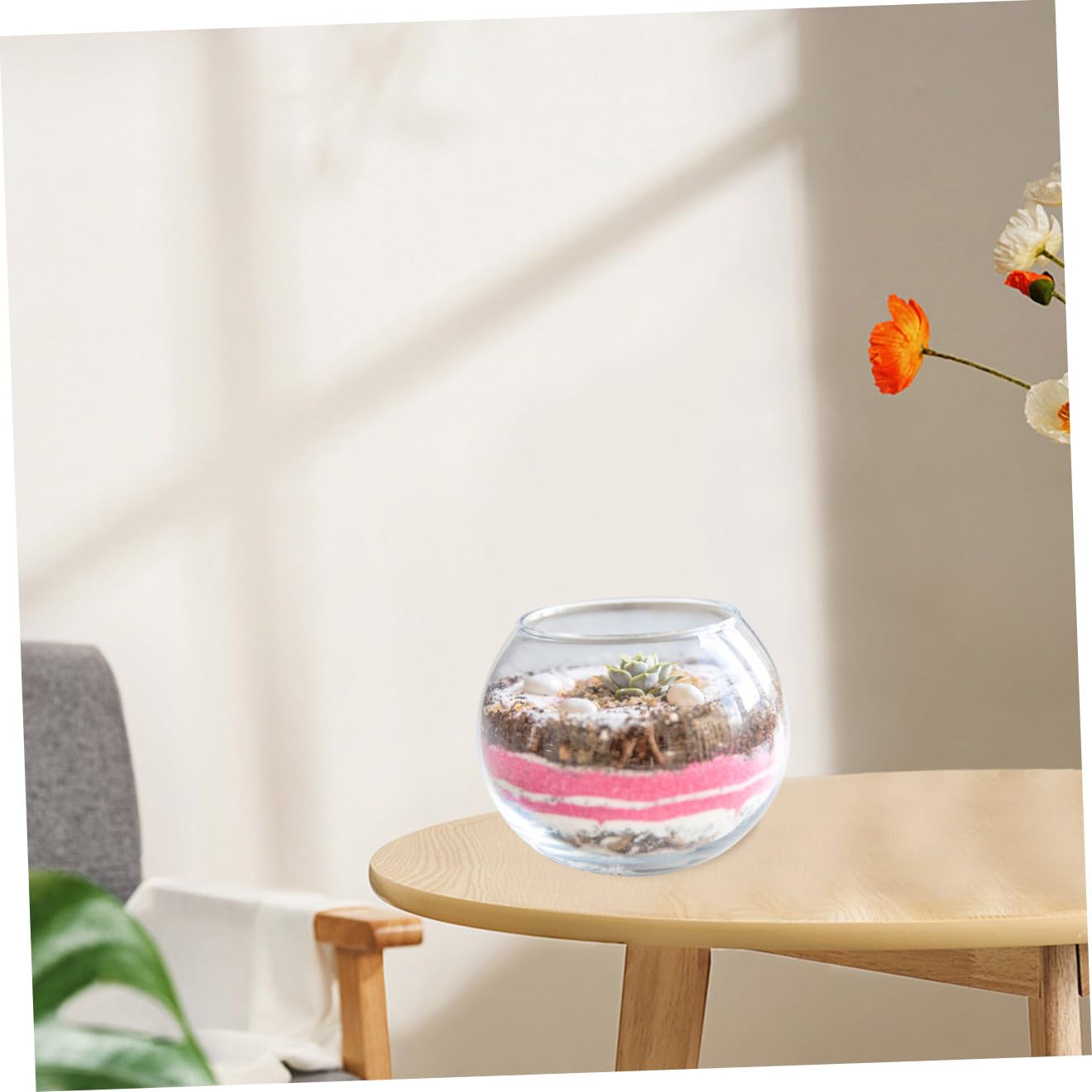 jojofuny Small Round Glass Bubble Vase 15cm Hydroponic Plant Container Succulent Terrarium Flower Pot for Home Office Decoration