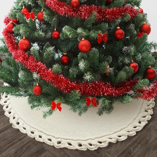 Mr. Pen- Christmas Tree Skirt, 36", Cream Knitted Christmas Skirt Tree